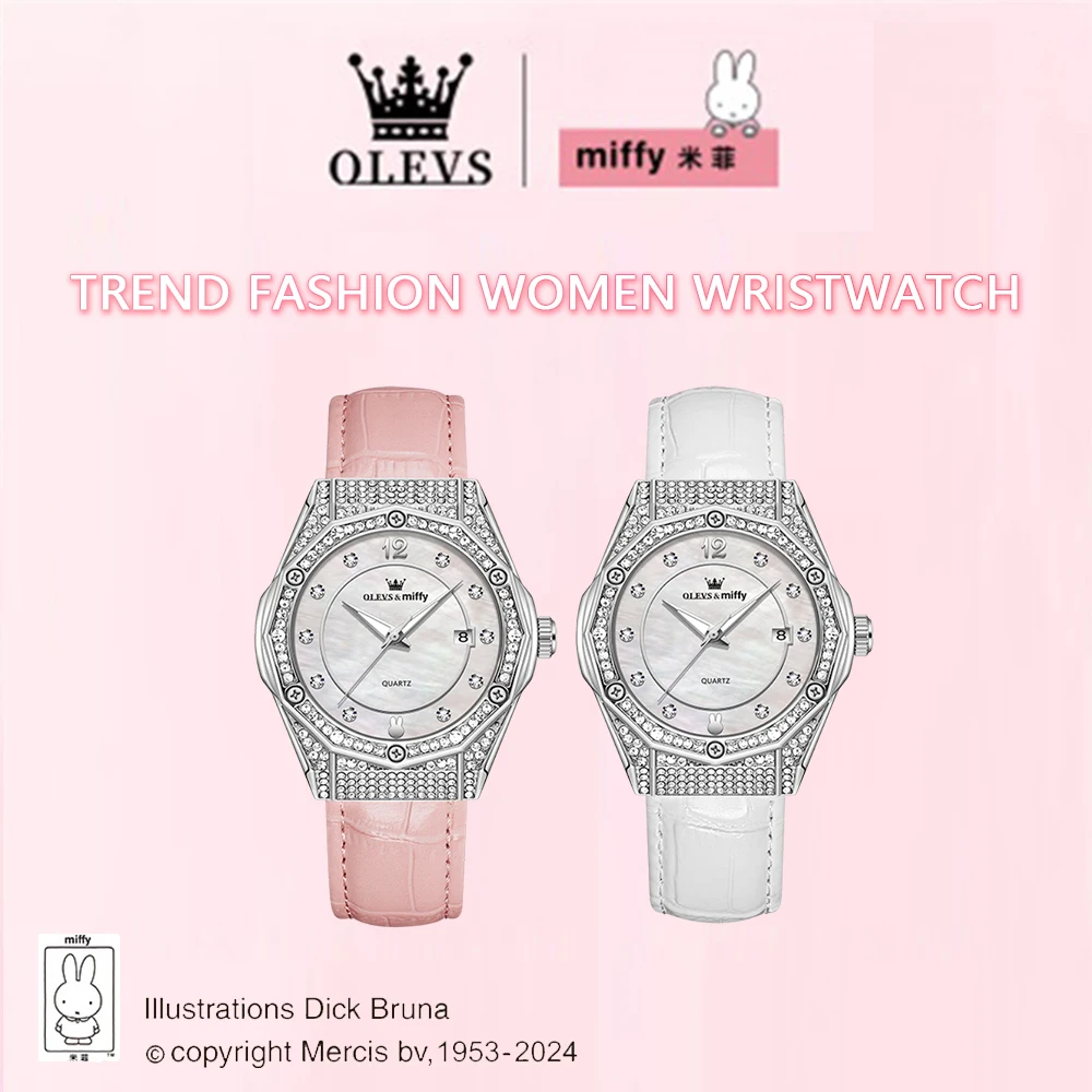 OLEVS & Miffy Joint Edition Women's Watches Elegant Fashion Original Quartz Watch for Ladies Waterproof Luminous Date Wristwatch