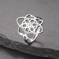 COOLTIME Flower of Life Women's Ring Stainless Steel Fashion Couple Rings Jewelry Wedding Accessories for Women Girls