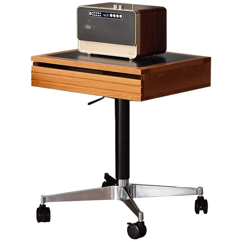 Solid wood removable sofa side with wheels lifting rock slab bedside table