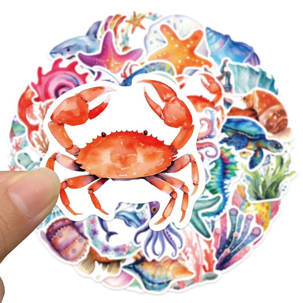 10/30/50/100pcs Ocean Cartoon Sea Turtle Shrimp Starfish Stickers DIY Laptop Luggage Skateboard Graffiti Decals Fun for Kid Gift