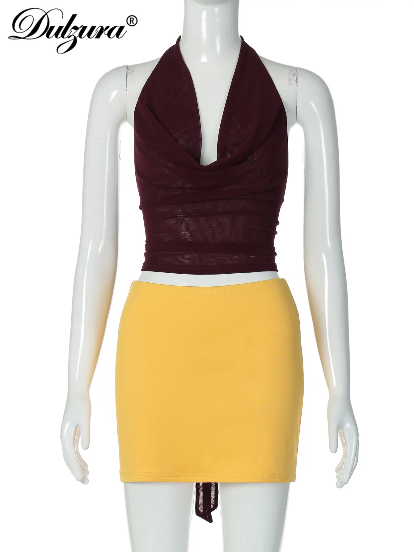 Dulzura, moda de verano, conjunto de falda Sexy elegante de 2 piezas con cuello oscilante, chaleco con cordones y espalda descubierta, Falda corta, conjunto a juego para fiesta y Club