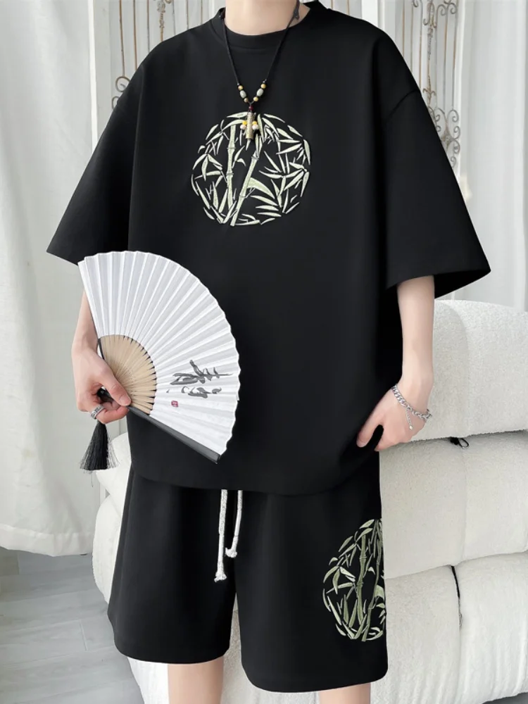 

Новый комплект мужских летних футболок в китайском стиле с бамбуковой вышивкой, молодежный модный свободный крой, дышащая тонкая модель