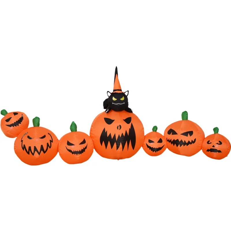 

2.7M Halloween 7 pumpkin black cat inflatable air mold LED luminous courtyard lawn holiday decoration props