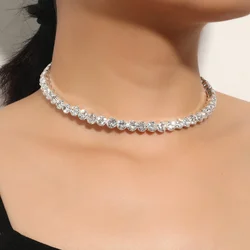 2024 Sparkling Silver Color Crystal Collar Chain Choker Necklace Bridal Women Wedding Party Diamante Rhinestone Choker Jewelry