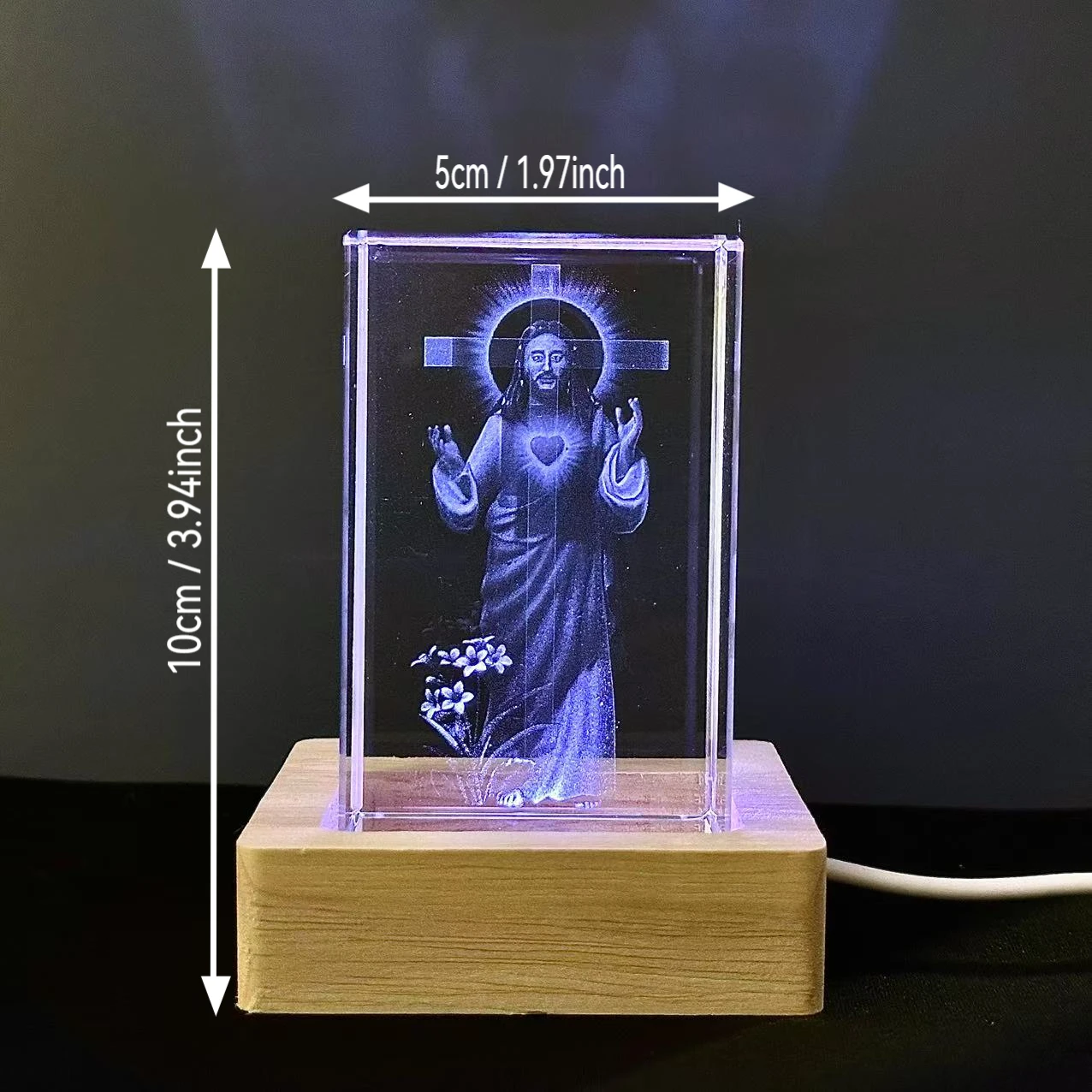 Jesus Cube Crystal LED Night Light Strip Base, Glass Decorative Gift, Suitable for Bedroom, Living Room, Birthday, Mother's Day, - view 5