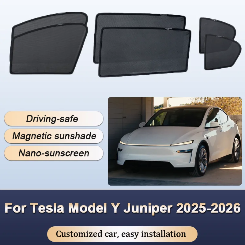 

Sun Shades For Tesla Model Y Juniper 2025 2026 Sunshades Magnetic Heat insulation Mesh Window Curtains Visor Car Accessories