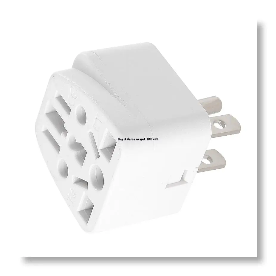●US Travel Plug Adapter EU/UK/AU/In/CN/JP/Asia/Italy/Brazil to USA (Type B), 3 Prong USA Plug, Charger Converter White