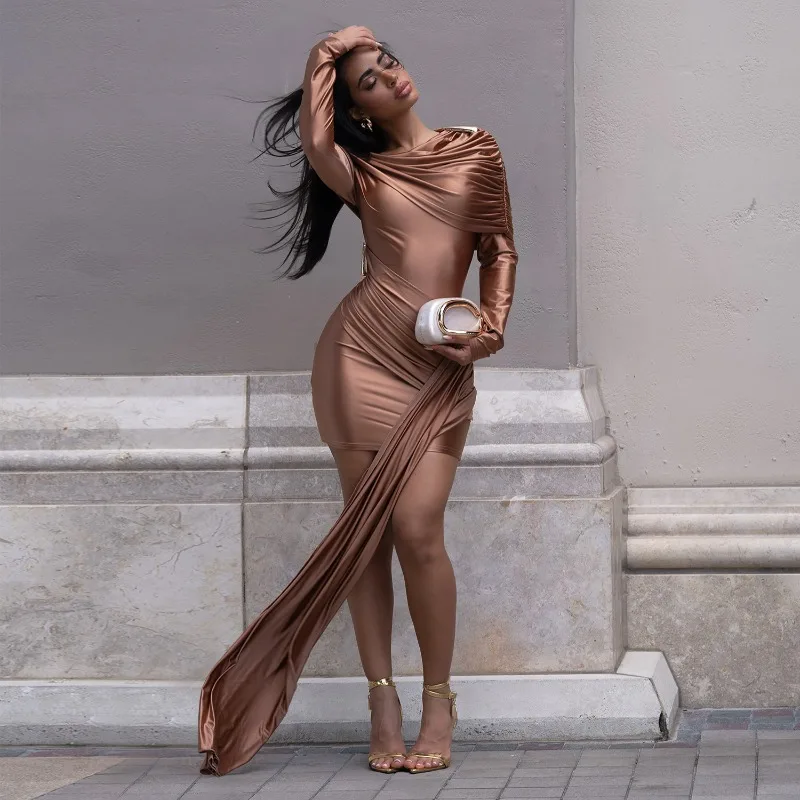 KEXU Women's Sexy Solid Color Off Shoulder Ribbon Bodycon Mini Dress Long Sleeve Fall Winter Bandage Short Dresses