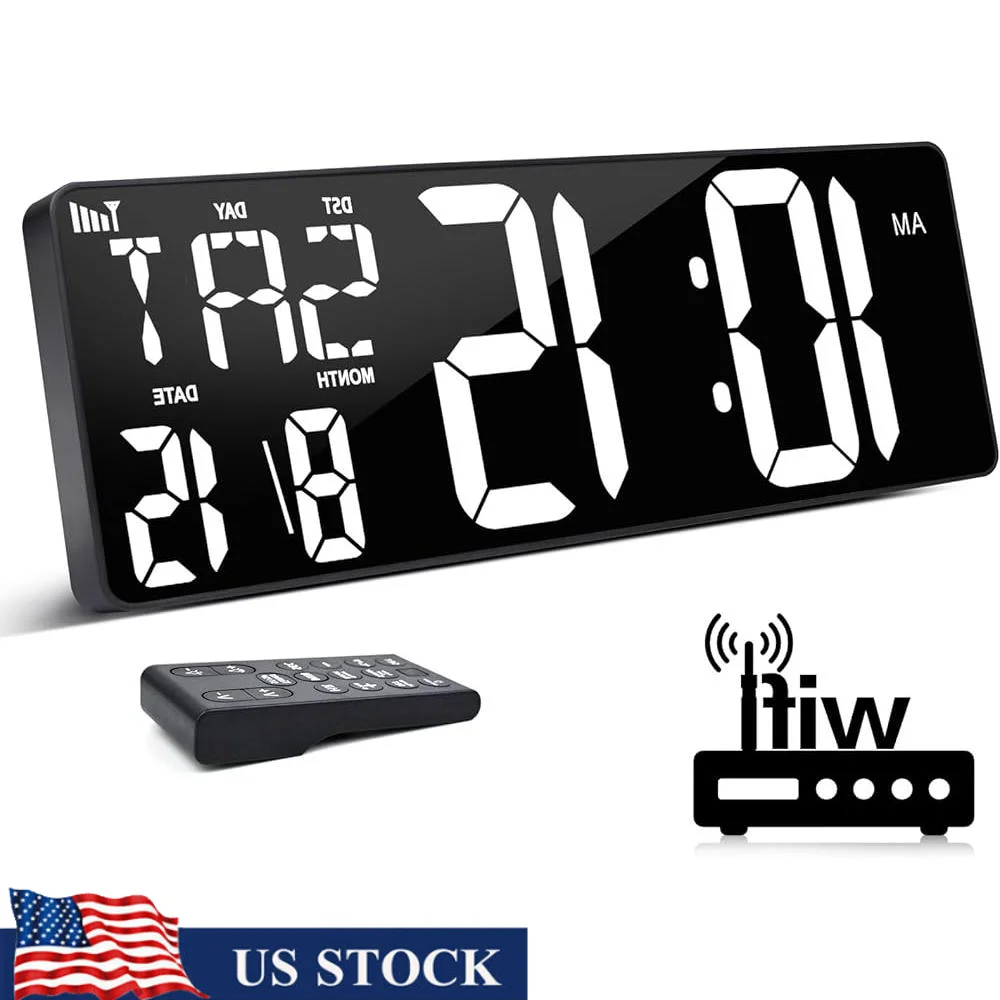 

Large Digital Wall Clock with Temperature Date Week Remote Control Alarm Auto Dimming Jumbo Display Indoor Timer Clock