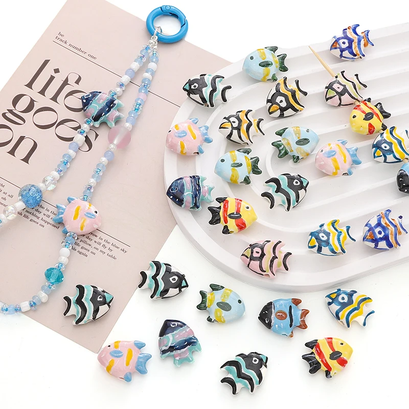 

1pc Cute Hand Painting Tropical Fish Beads Ceramic Loose Spacer Beads For Jewelry Making DIY Bracelet Beads Accessories 21x17mm