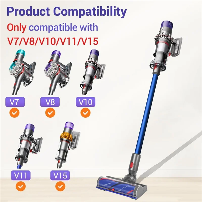 다이슨 V7 V8 V10 V11 V15 진공 부착물용 업그레이드 방지 엉킴 클리너 헤드(카펫용 녹색 LED 먼지 조명 포함)