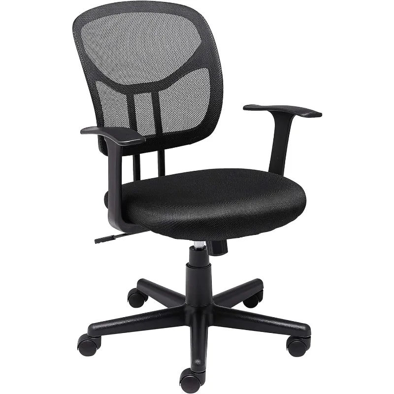 Basics Mesh Mid-Back Adjustable-Height 360-Degree Swivel Office Desk Chair with Armrests and Lumbar Support, Black