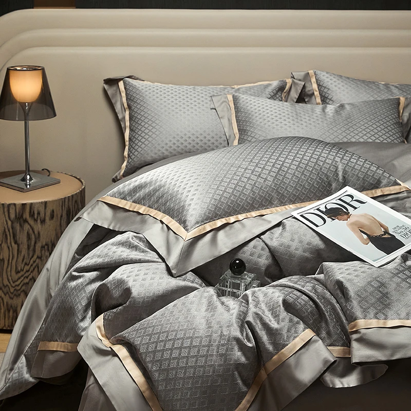 1000TC Egyptian cotton Satin High Precision Yarn-dyed Jacquard Luxury Bedding Set Duvet Cover Bed Sheet/Fitted Sheet Pillowcases