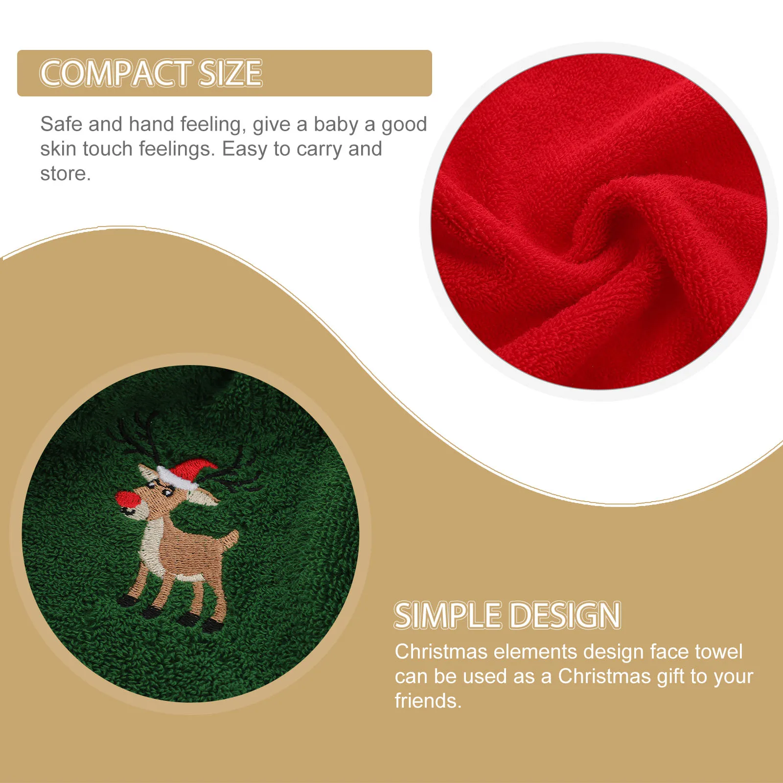 

6pcs Christmas Cotton Face Towels Durable Skin-Friendly Moisture Absorbing Washcloths Household Bath Towel Easy Carry Xmas Gift