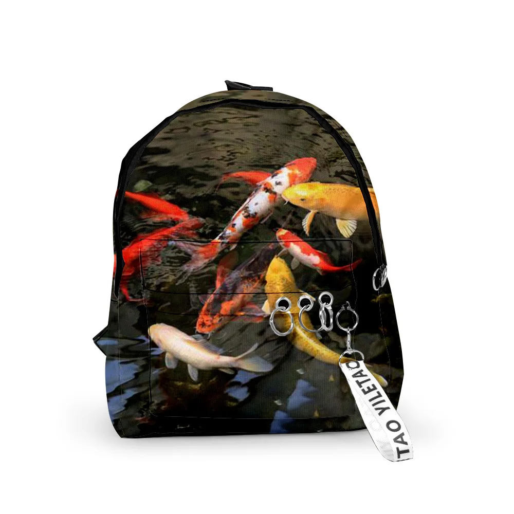 Trendy Popular Koi carp Backpacks Boys/Girls pupil School Bags 3D Print Keychains Oxford Waterproof Cute Small Backpacks