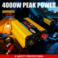 300W Rated 4000W Peak Car Power Inverter DC 12V to 110V 220V Dual USB LED Display 8 Protections for Camping Emergency