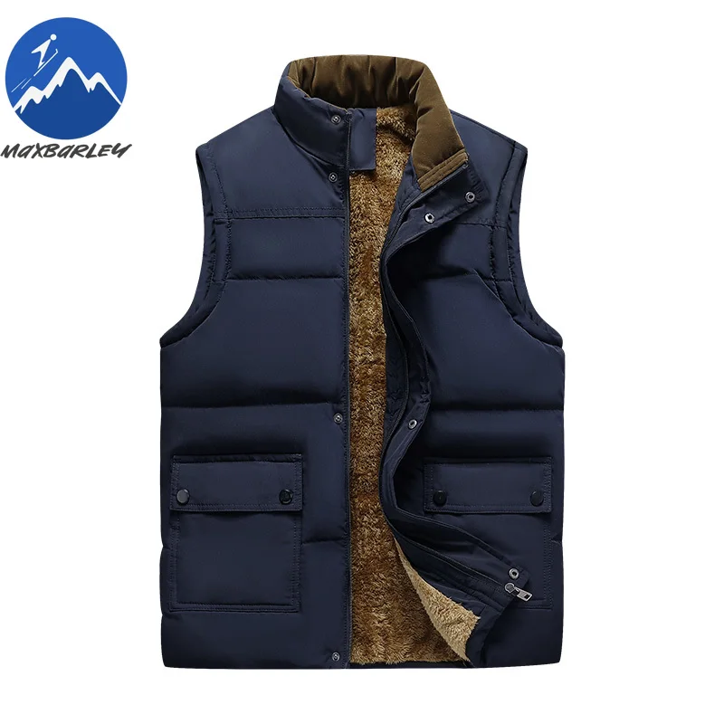 Winter Men Vest Fleece Lined Camping Windproof Durable Padded Jacket Premium Windproof Stand Collar Hiking Warm Sleeveless Vest