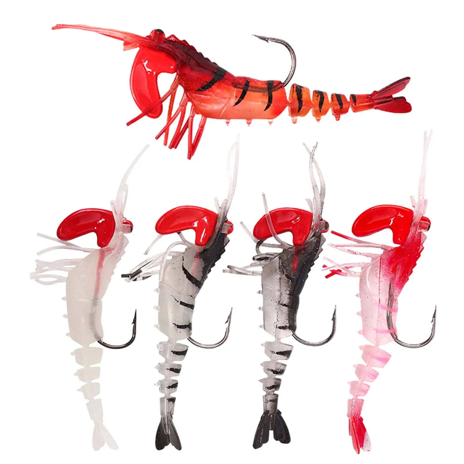 5pcs Soft Shrimp Lure Rigs Fishing Tackle Hooks Jigs Lifelike Swimbait Suitable for Freshwater/Saltwater