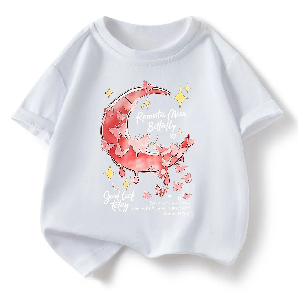 Children's T-sleeve New Loose Comfortable Soft Skin Friendly Casual Fashionable Versatile Letter Moon Print Short Sleeved Top