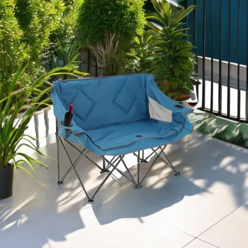 

Portable Folding Double Duo Camping Chair Loveseat w/ 2 Cup & Wine Glass Holder, Heavy-Duty Carrying Bag,