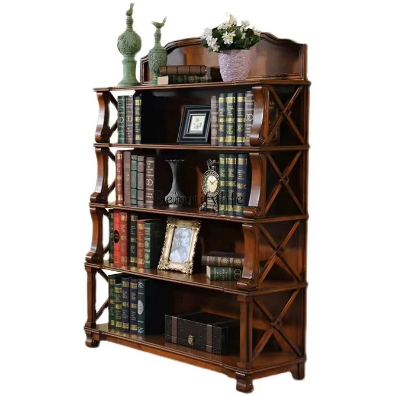 

American solid wood bookshelf multi-layer storage European large-capacity display American bookcase