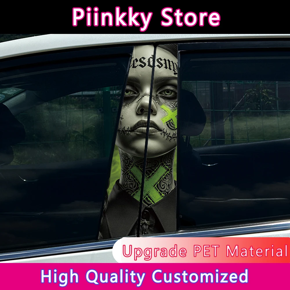 

1/2pcs Green Goth Black Gothic Girl Car Center Pillar Sticker Auto B Pillar Protective Film Decoration Scratch Cover Stickers