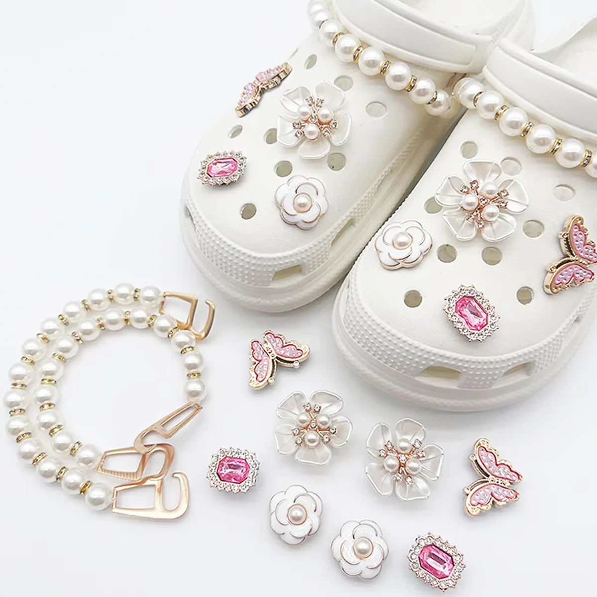DIY-Serie Lochschuh-Blumen-Accessoires Mädchen-Schuhzubehör-Set Perlen-Schuhketten-Dekorationen – Detail 18