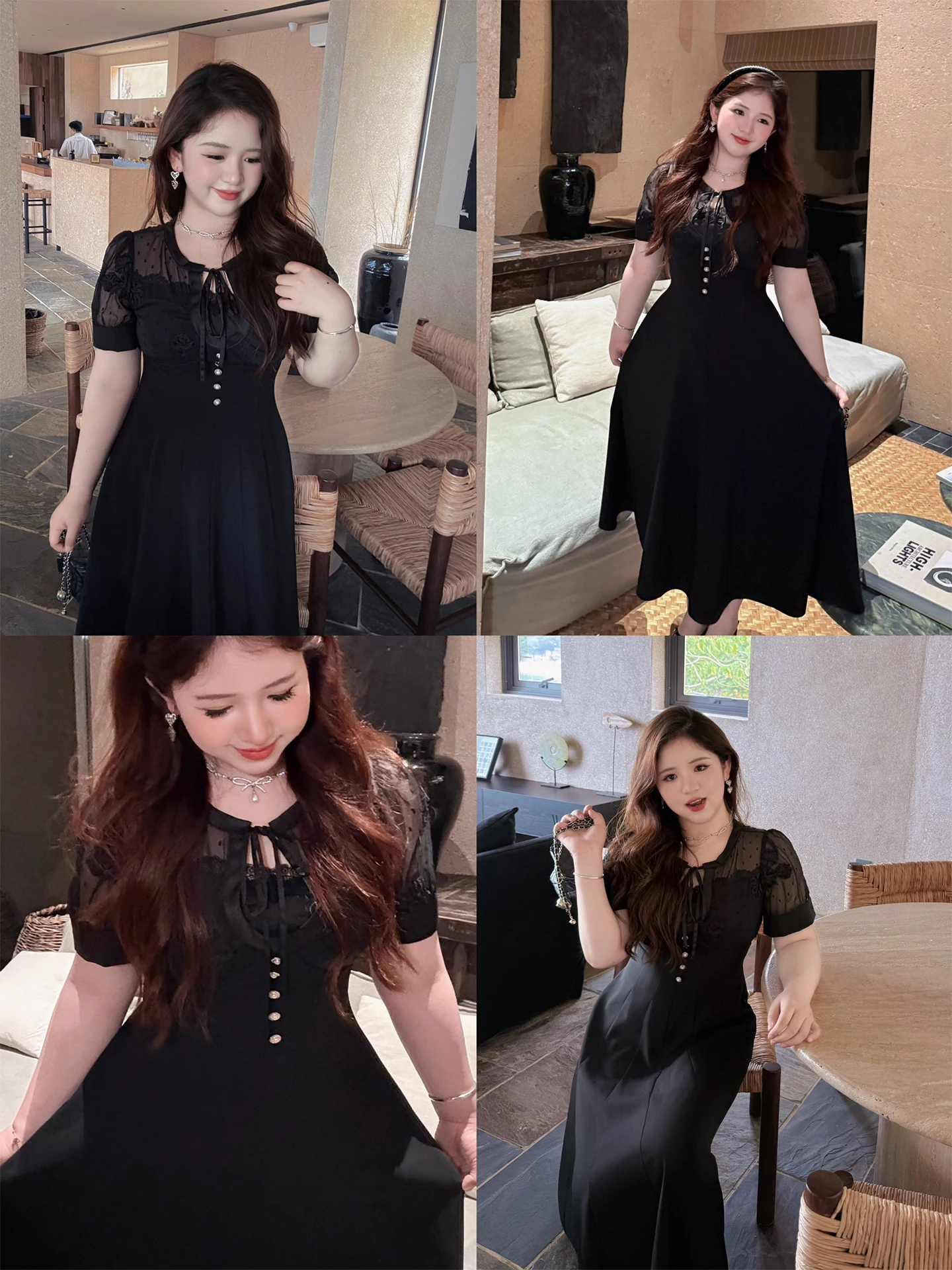 

Elegant plus Size Women's Dress Slimming Waist Design for Daily Commuting French Style A-Line Skirt Short Sleeve Long Dress