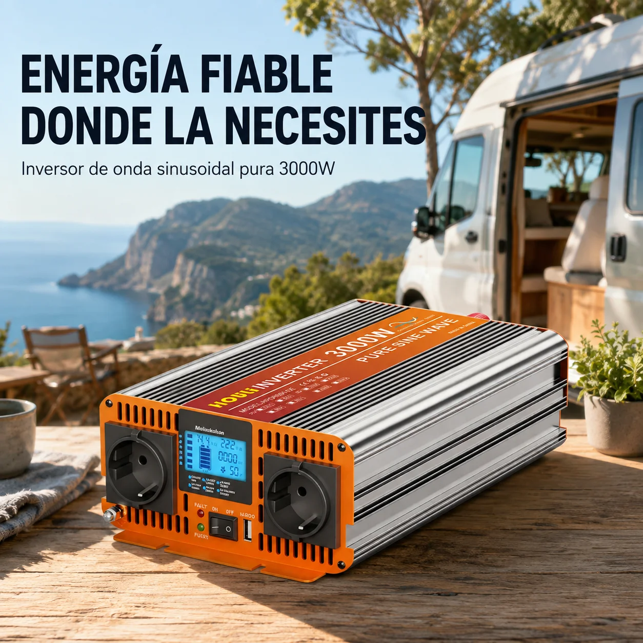 HOULI Wechselrichter 12V 24V für 220V Reine Sinuswelle Stromwandler für Auto mit LCD, USB und Fernbedienung