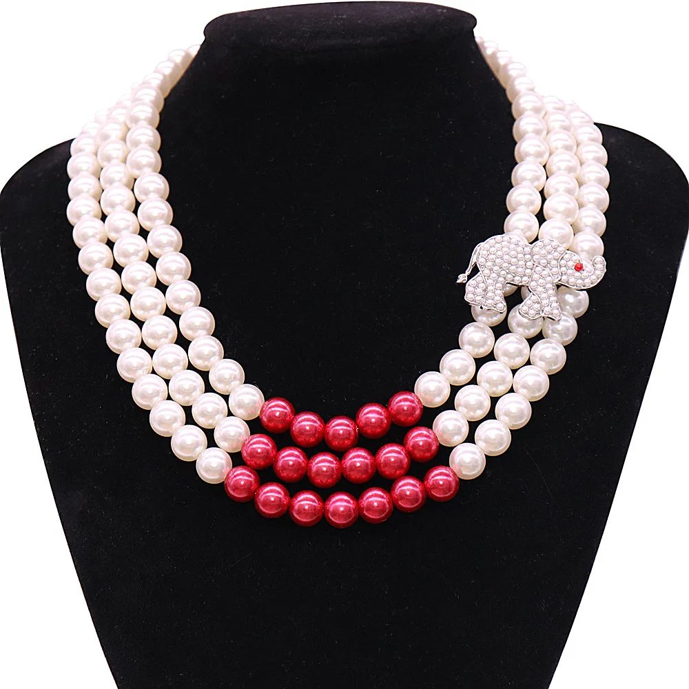 Customized Trendy Party Wear Three Layers Choker Statement Pearl Greek Fortitude Elephant Soror Necklaces Jewelry