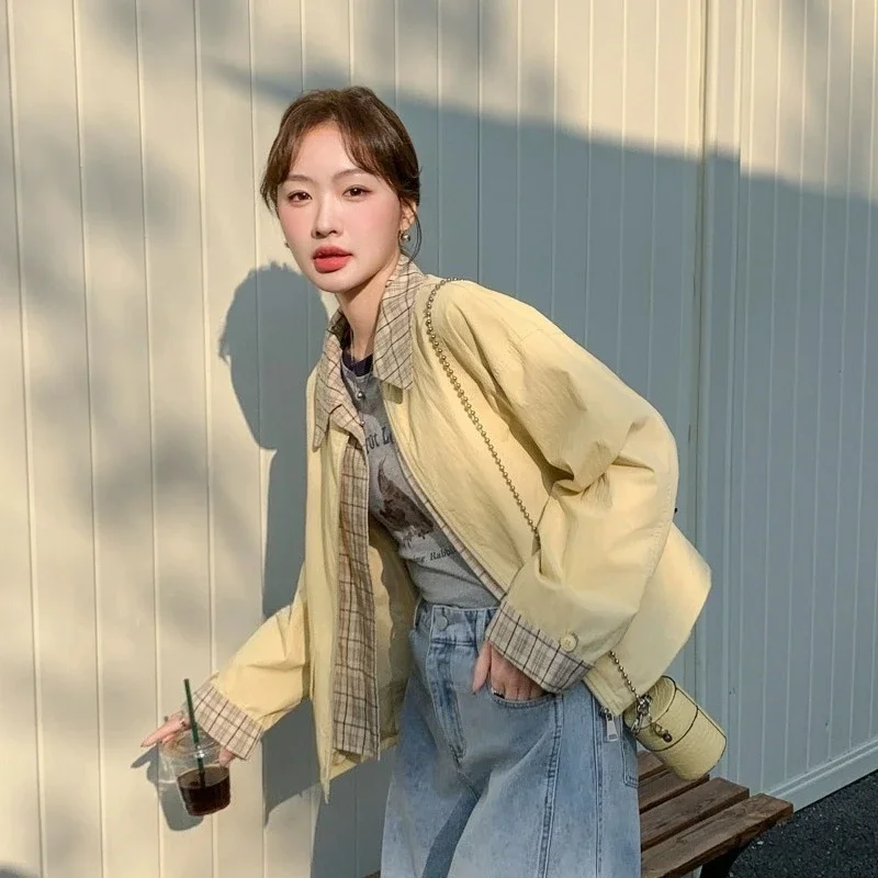 

​Versatile Checkered Cargo Jacket for Petite Women Short Length Lightweight Breathable 2025 Spring Autumn Wardrobe Essential​