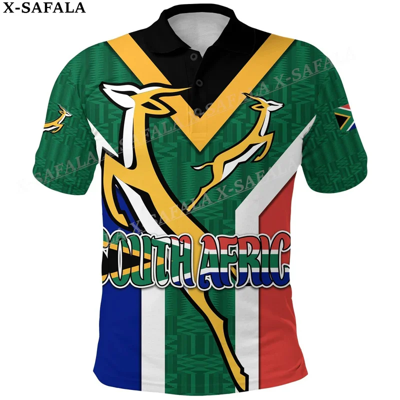 South Africa Country Flag Springboks 3D Print Polo Shirt Short Sleeves Man Overshirt Casual New Summer Clothing Tracksuit-5