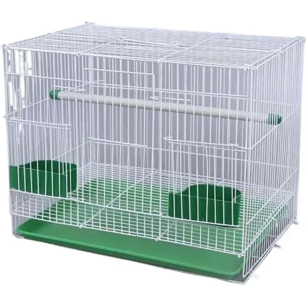 

White 60x40x40cm 3-Part Parrot & Canary Breeding Cage with Play Stand and Feeder