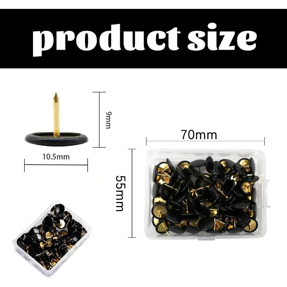 Black Drawing Pins 100 Pcs Round Head Thumbtacks, Metal Push Pins with Storage Box for Pinboard, Bulletin Board, Office, Home