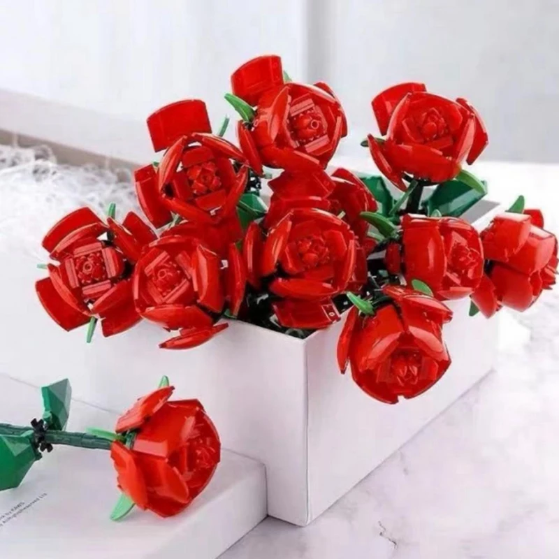 Building Blocks Rose Assembled Bouquet Building Block Bouquet Ornaments Valentine's Day Birthday For Girlfriend Model Toys