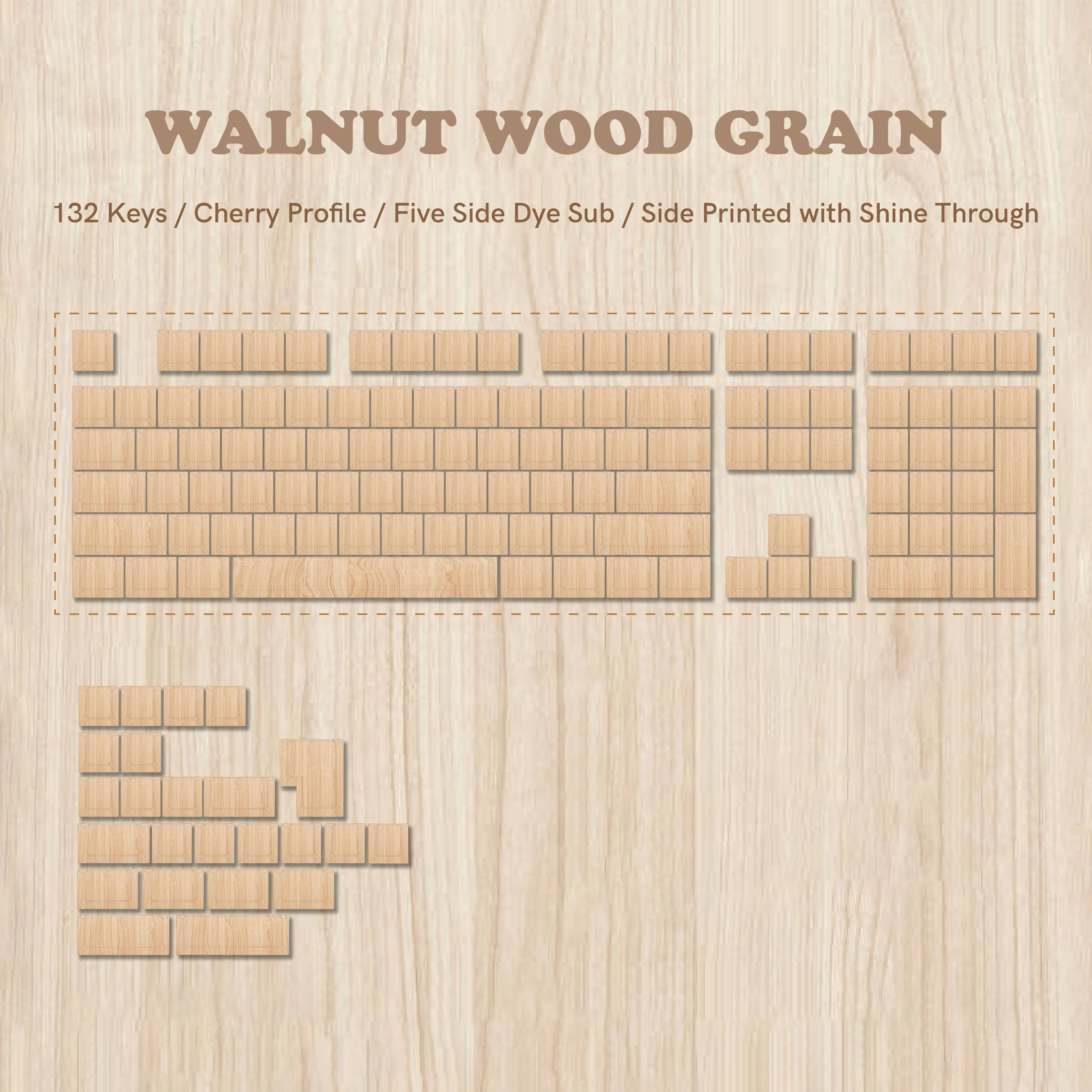 

132 клавиши, ореховое дерево, боковой принт, блестящие колпачки для клавиш, колпачки для клавиш Dye Sub PBT, вишневый профиль для переключателей MX, игровая клавиатура