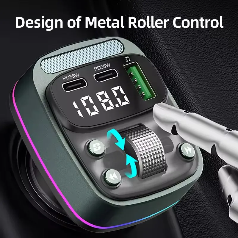 Bluetooth 5.4 Car MP3 Player FM Transmitter with USB Drive  QC3.0/PD 35W Fast Charging Handsfree Call Function