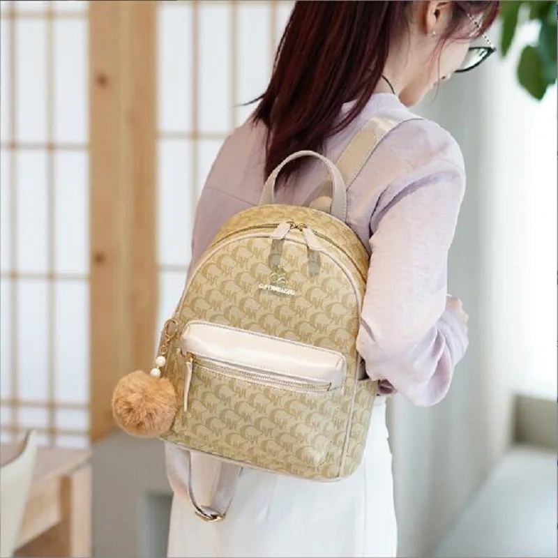 2025 Women's High Quality Soft Leather Backpacks Fashion Vintage Printed Shoulder Bags Totes Casual Travel Backpack School Bag