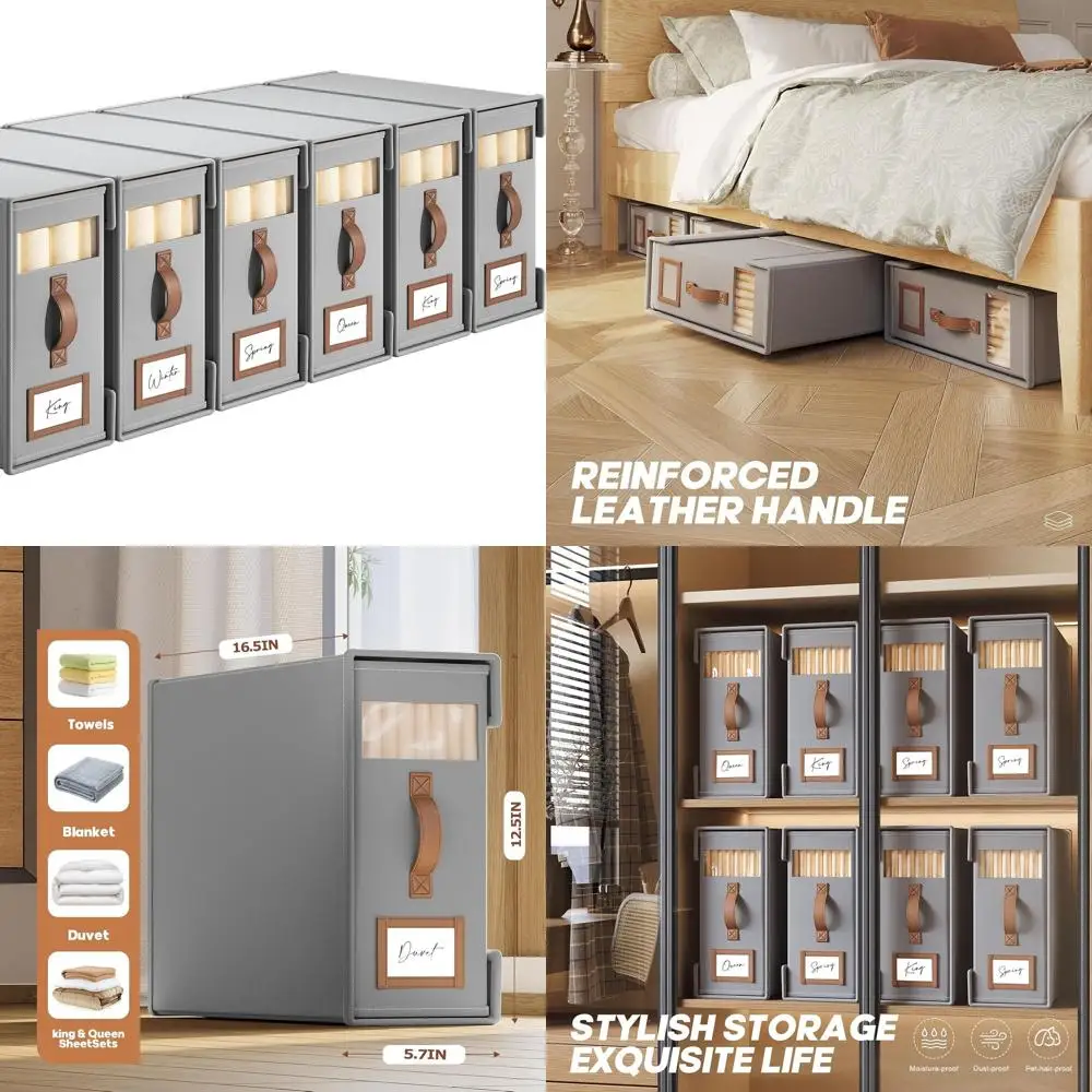 

Gray Cal King Size 6-Compartment Bed Sheet Organizer with Foldable Design and Clear View Window for Blankets, Sheets, and Duvet