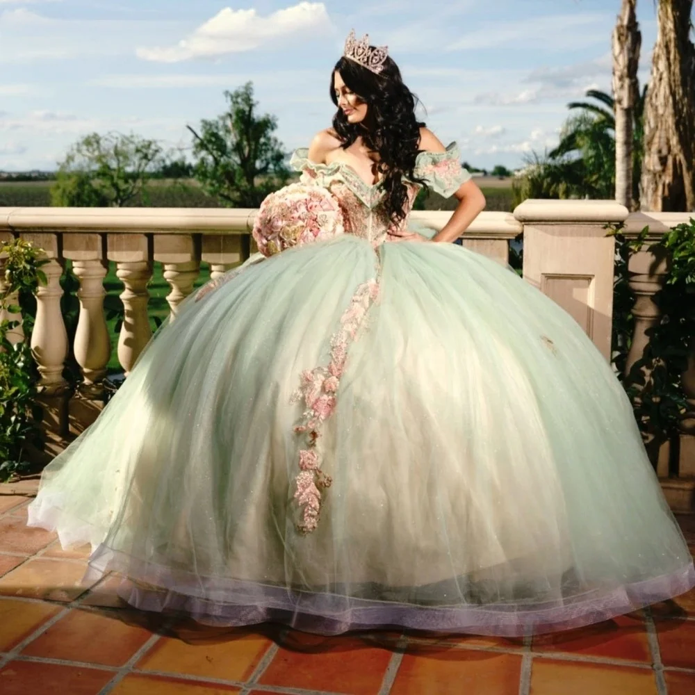 

Пышные платья Quinceanera, бальное платье с открытыми плечами, аппликации из бисера, милые платья 16, 15 лет, по индивидуальному заказу