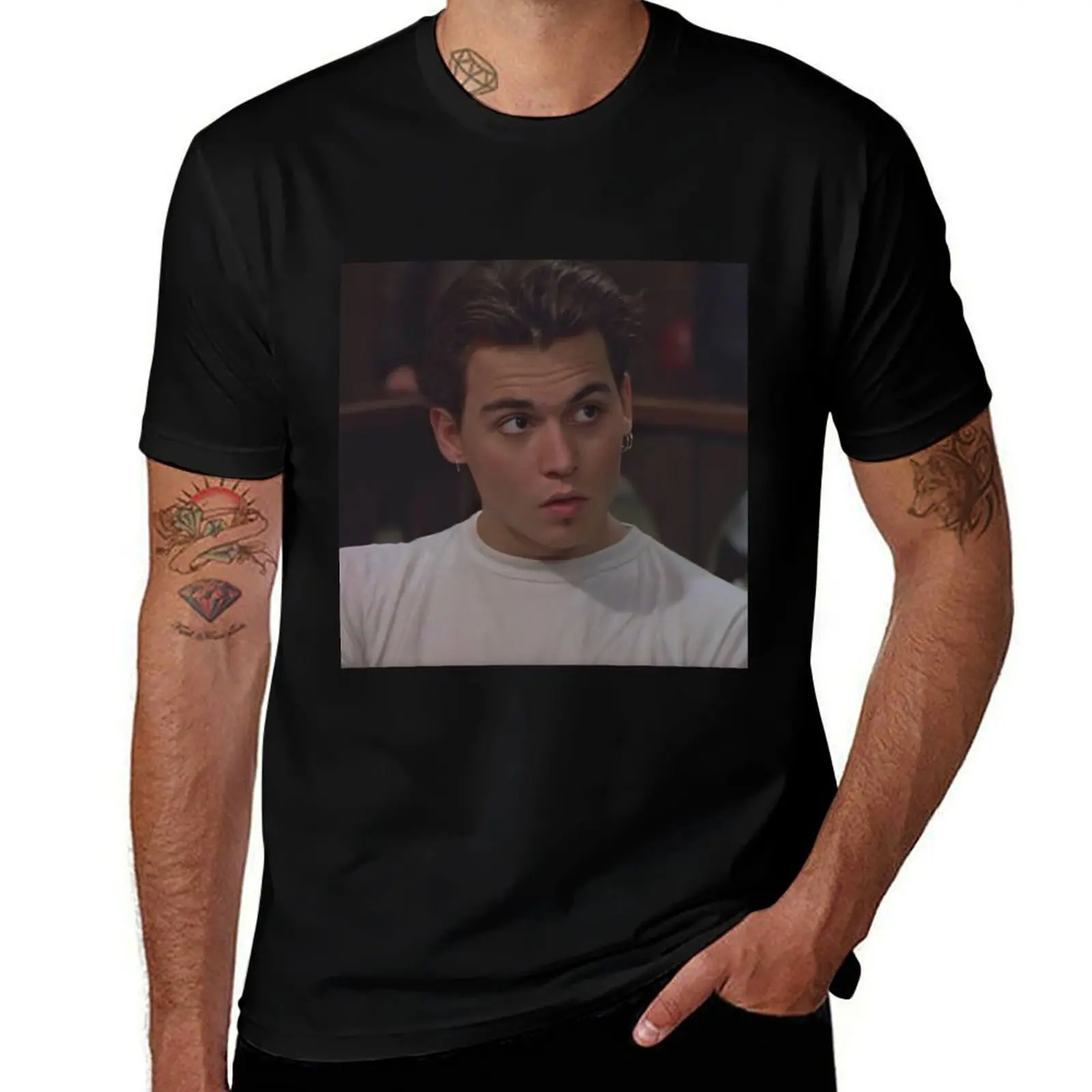 Young Johnny Depp T-Shirt Classic Crew Neck Cotton T-Shirt