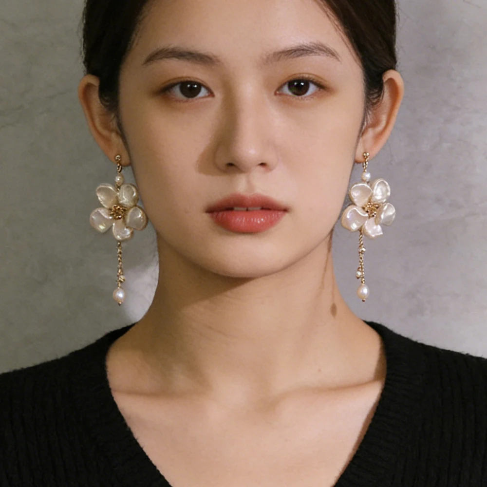 

Серьги-гвоздики с натуральным жемчугом в форме пятилепесткового цветка, роскошные модные серьги-подвески с кисточками для женщин, очаровательные ювелирные украшения, подарки