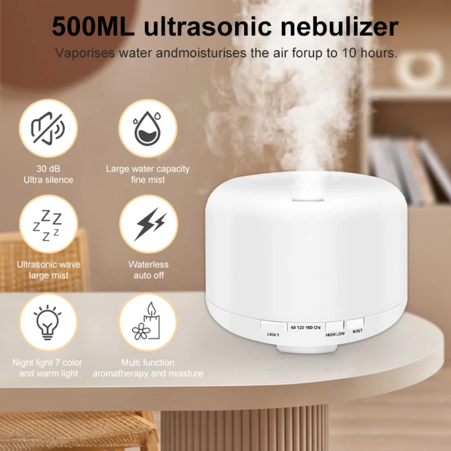 

Air Humidifier Ultrasonic 7 Color Essential Oil Diffuser 500ml/850ml Cool Maker Plug