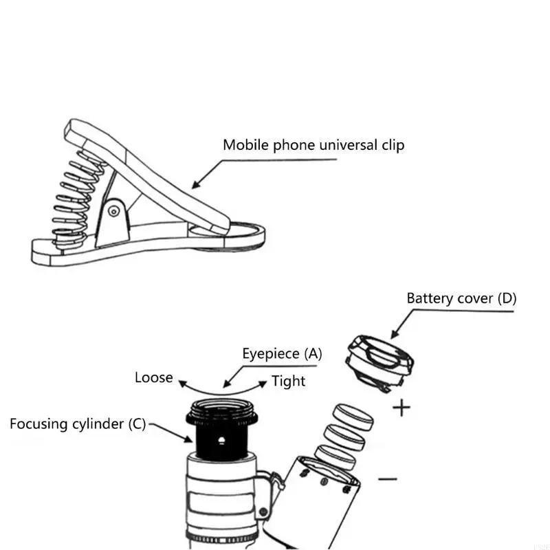 P82E 60X กล้องจุลทรรศน์ไฟส่องสว่าง Mgnifying แก้วแว่นขยายพร้อมคลิปคลิปโทรศัพท์มือถือ UV & LED Light สำหรับการพิมพ์