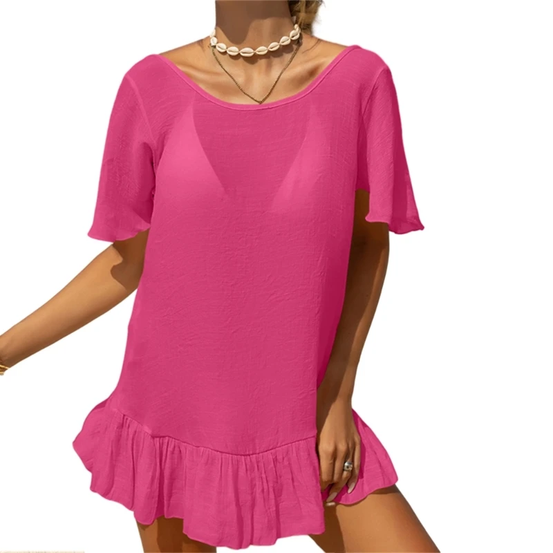 Vestido feminino transparente com babados para praia