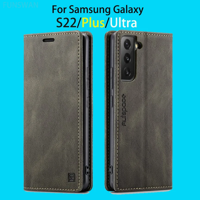 Casing Kulit untuk Samsung Galaxy S22 Ultra Plus Sampul Belakang Ponsel Dompet Silikon Mewah Flip Magnetis untuk Casing Samsung S 22 Plus