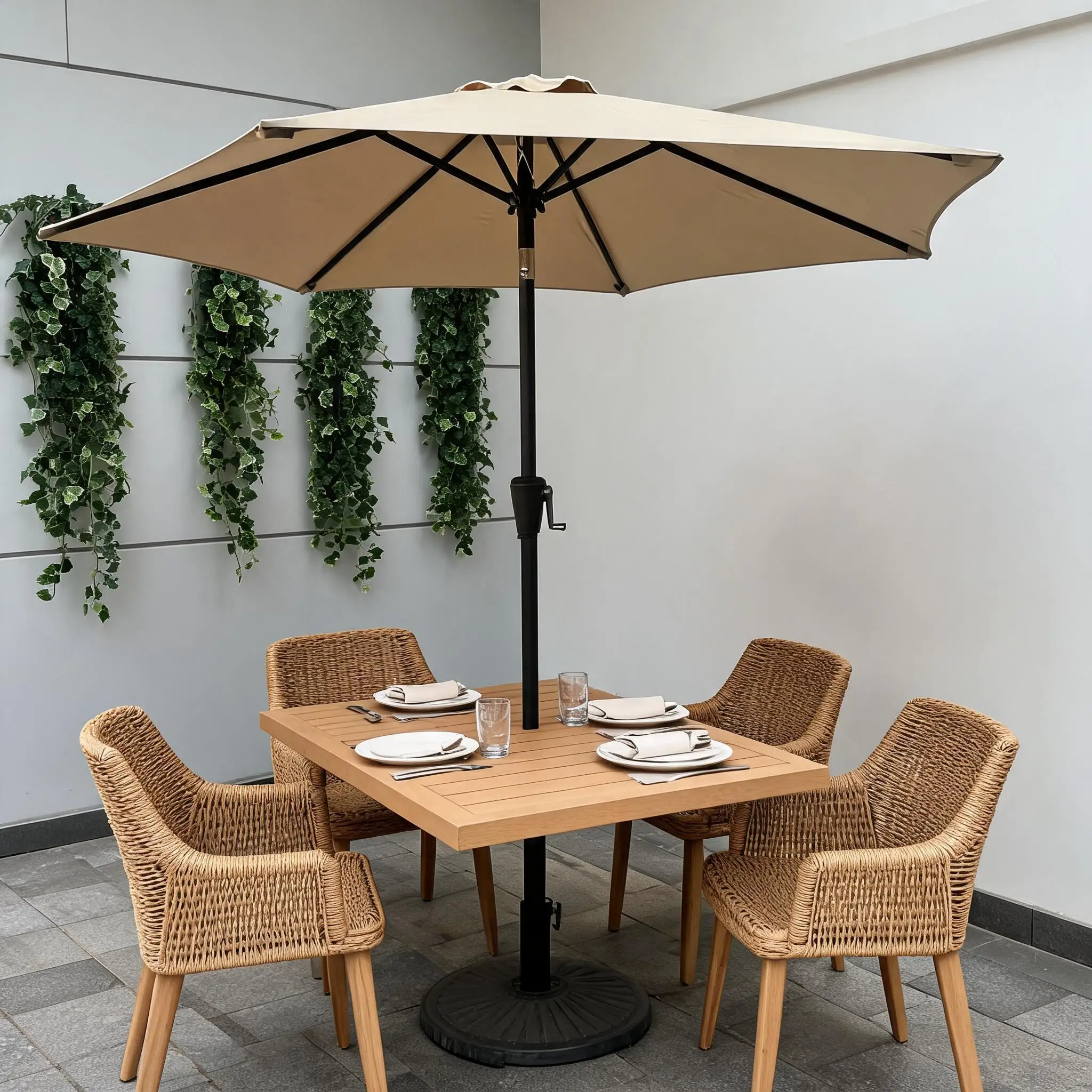 Parasols de patio pour le soleil et la pluie, parasol d'extérieur réglable à 6 baleines avec protection UV imperméable pour terrasses et restaurants
