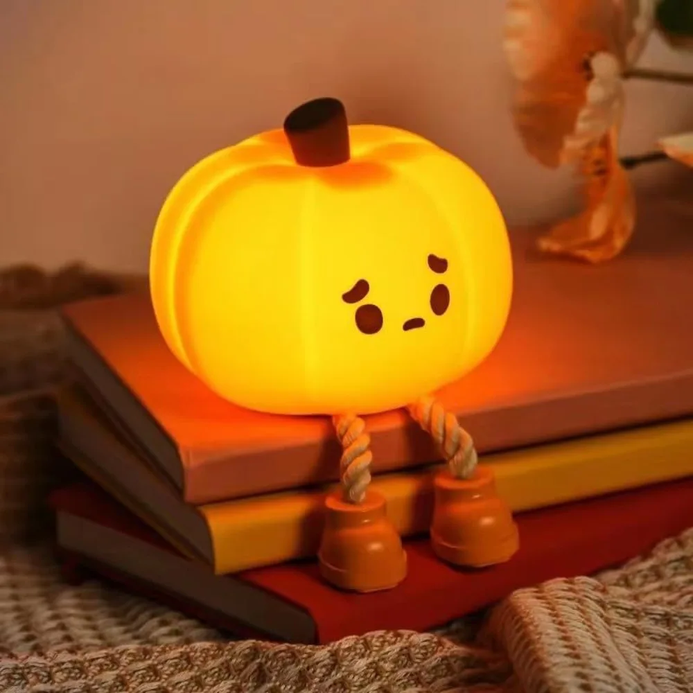 Silicone Halloween Pumpkin Night Light USB Charging Adjustable Brightness Desktop Light Soft Timing LED Pumpkin Light Kids