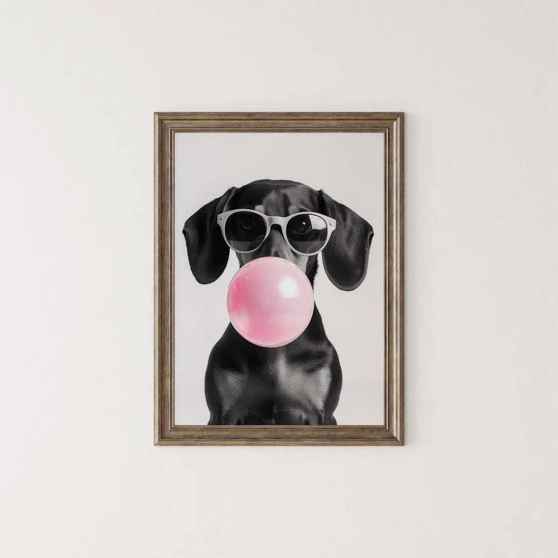 Dachshund Bubble Gum Wall Art: Funny Black Wiener Print, Trendy Doxie Poster, Pop Art Dog Portrait, Black & White Decor image 5