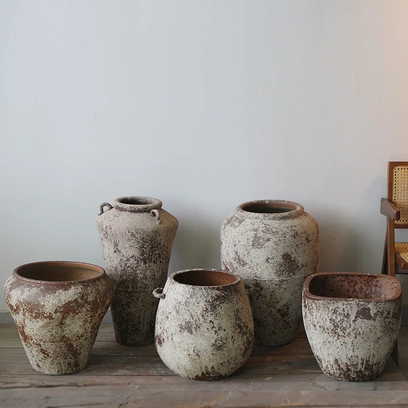Stoneware flower arrangement countertop ornaments wabi-sabi scenery Dezhen handmade ceramics small vase vintage Zen